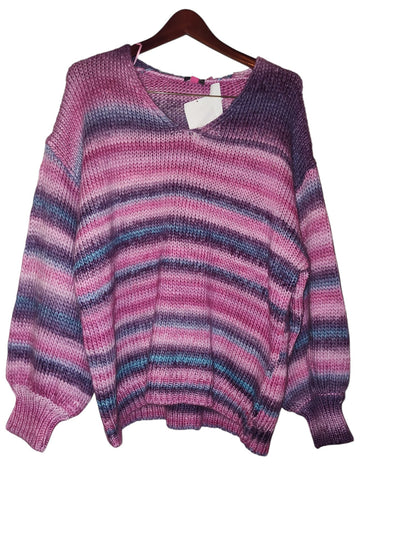 Pull col V confortable grande taille Vince Camuto à imprimé Space Dye Berry Hibiscus 2X