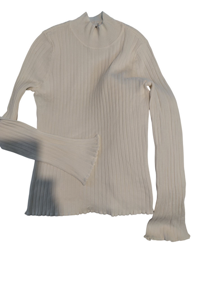 Hooked up Womens Juniors Ribbed Long Sleeve Pullover Top cream