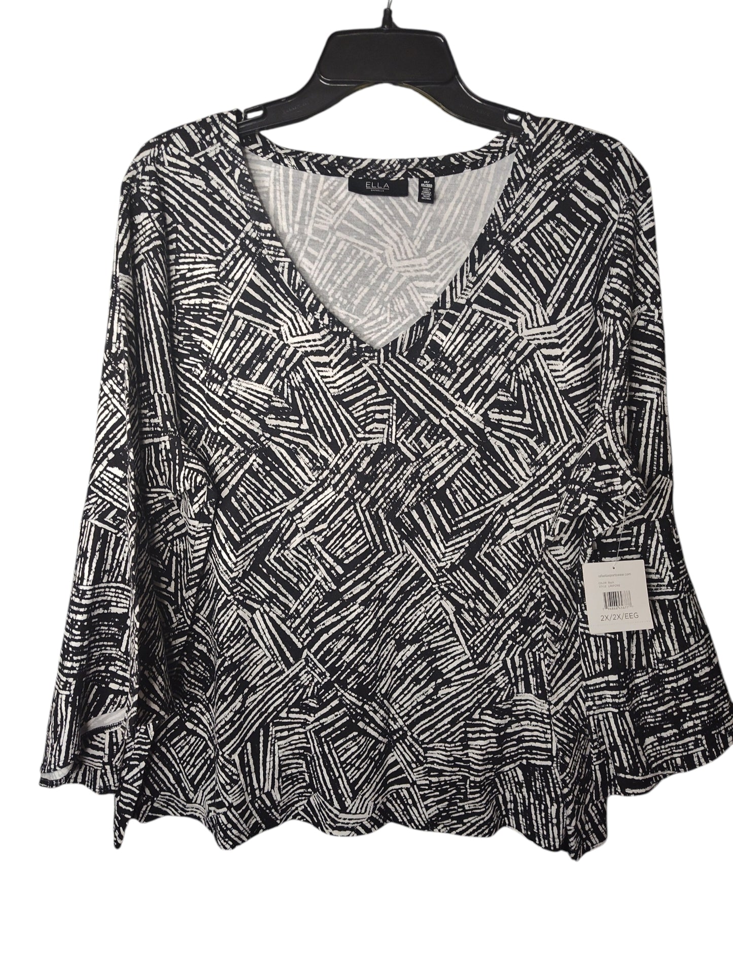ELLA by Rafaella Plus Size Knit V neck Ruffle Blouse 2X