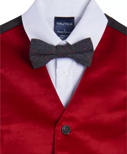 Nautica Little Boys Velvet 4 Piece Vest Rooster Red