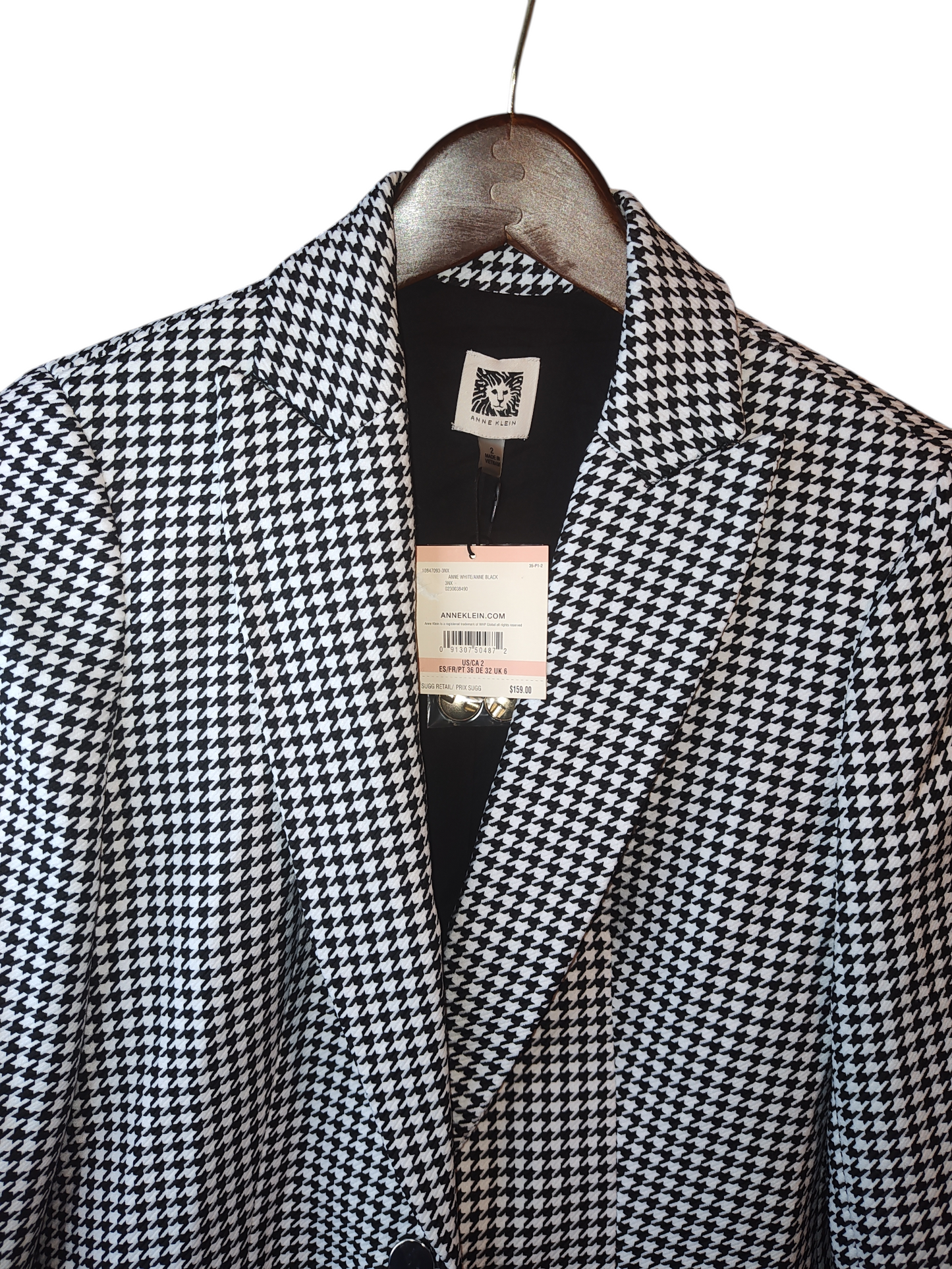 Anne Klein Women's Size 2 Blazer.  Mini-Herringbone Tailored – Black & White