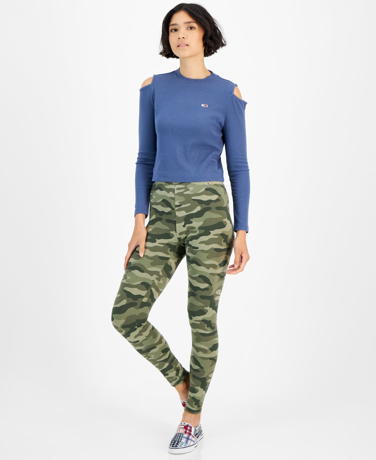 Pull côtelé à manches longues et épaules dénudées pour femme Tommy Jeans