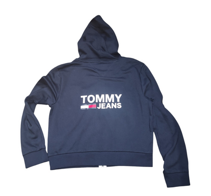 NWT Tommy Jeans Logo Zip Hoodie Women's Size M Navy Blue Cropped - Retail $69