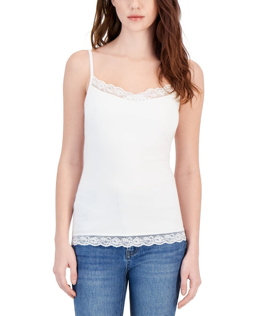 The Charter Club Women's Lace-Trim Shelf-Bra Tank Top  white front