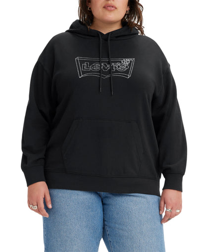 Levi's Plus Size Hoodie Black 3D Glitter Batwing Logo Sweatshirt
