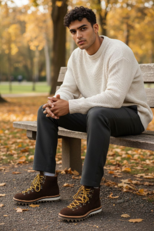 Chaussures de randonnée ondulées en daim marron