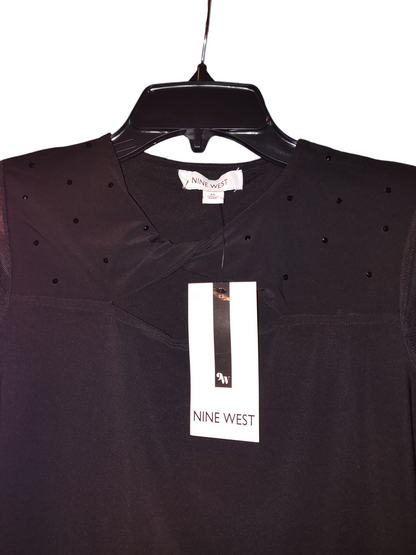 Nine West Womens Twist-Neck Cutout Long sleeve mesh blouse XS black