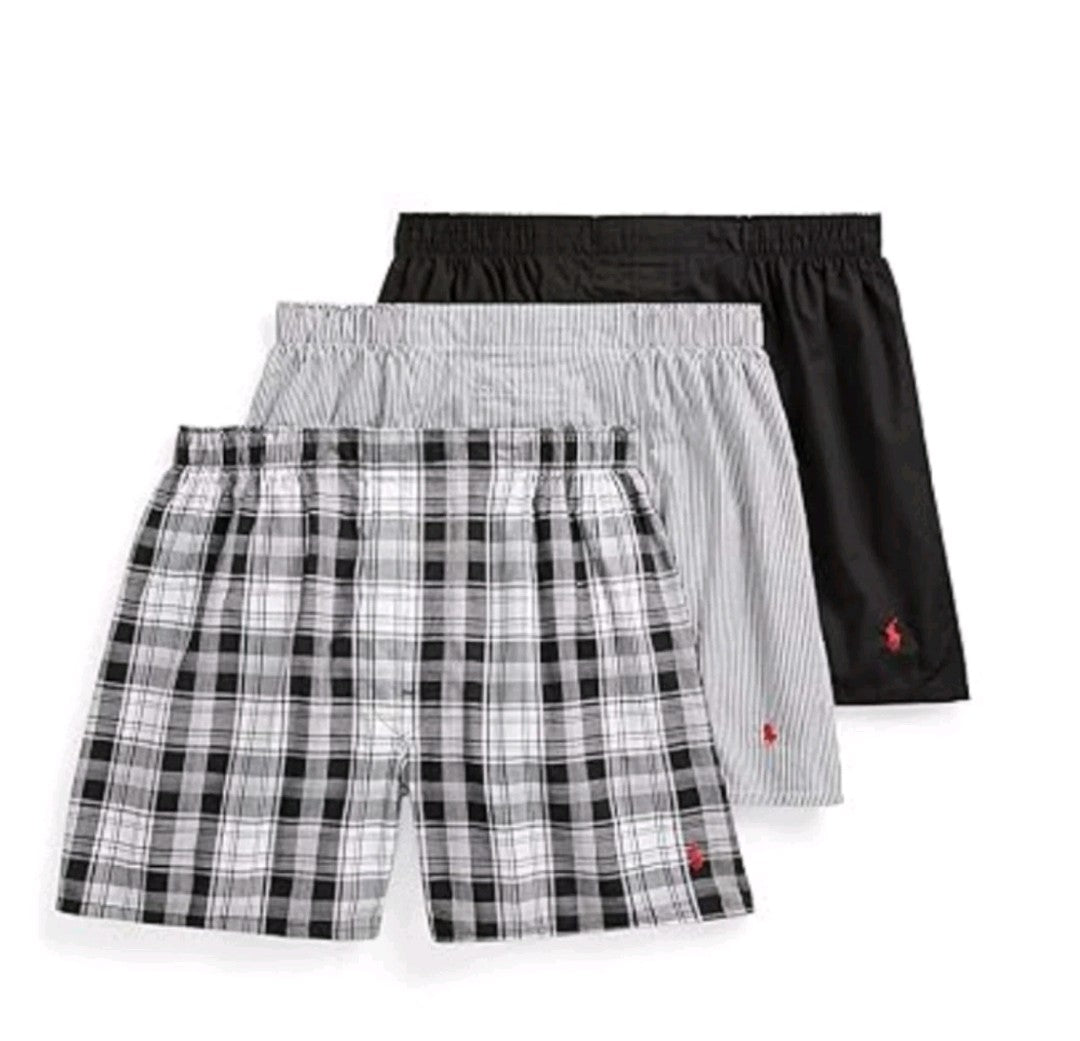 3pcs Mens Polo Ralph Lauren Classic Woven Boxers 100% Cotton small