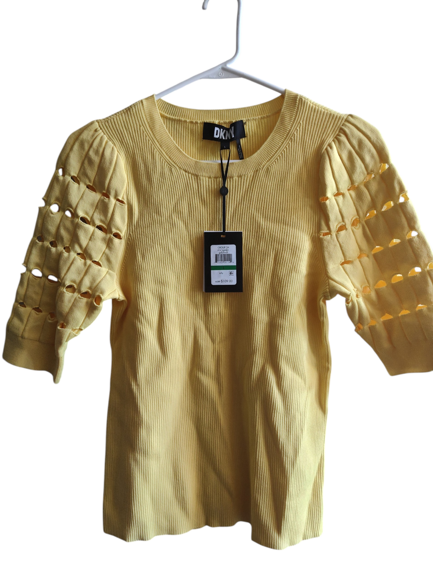 DKNY Goldfinch - Pull côtelé à manches à carreaux pour femme