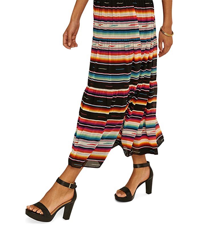 Lauren Ralph Lauren Women's Long Skirt Striped Crinkled Georgette - Black Multicolor