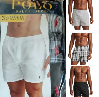 3pcs Mens Polo Ralph Lauren Classic Woven Boxers 100% Cotton small
