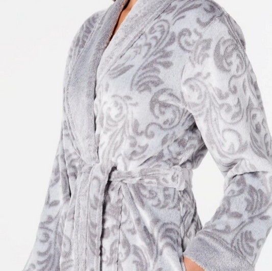 Charter Club Plus Size Long Plush Scroll-Print Rob