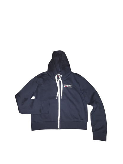 NWT Tommy Jeans Logo Zip Hoodie Women's Size M Navy Blue Cropped - Retail $69