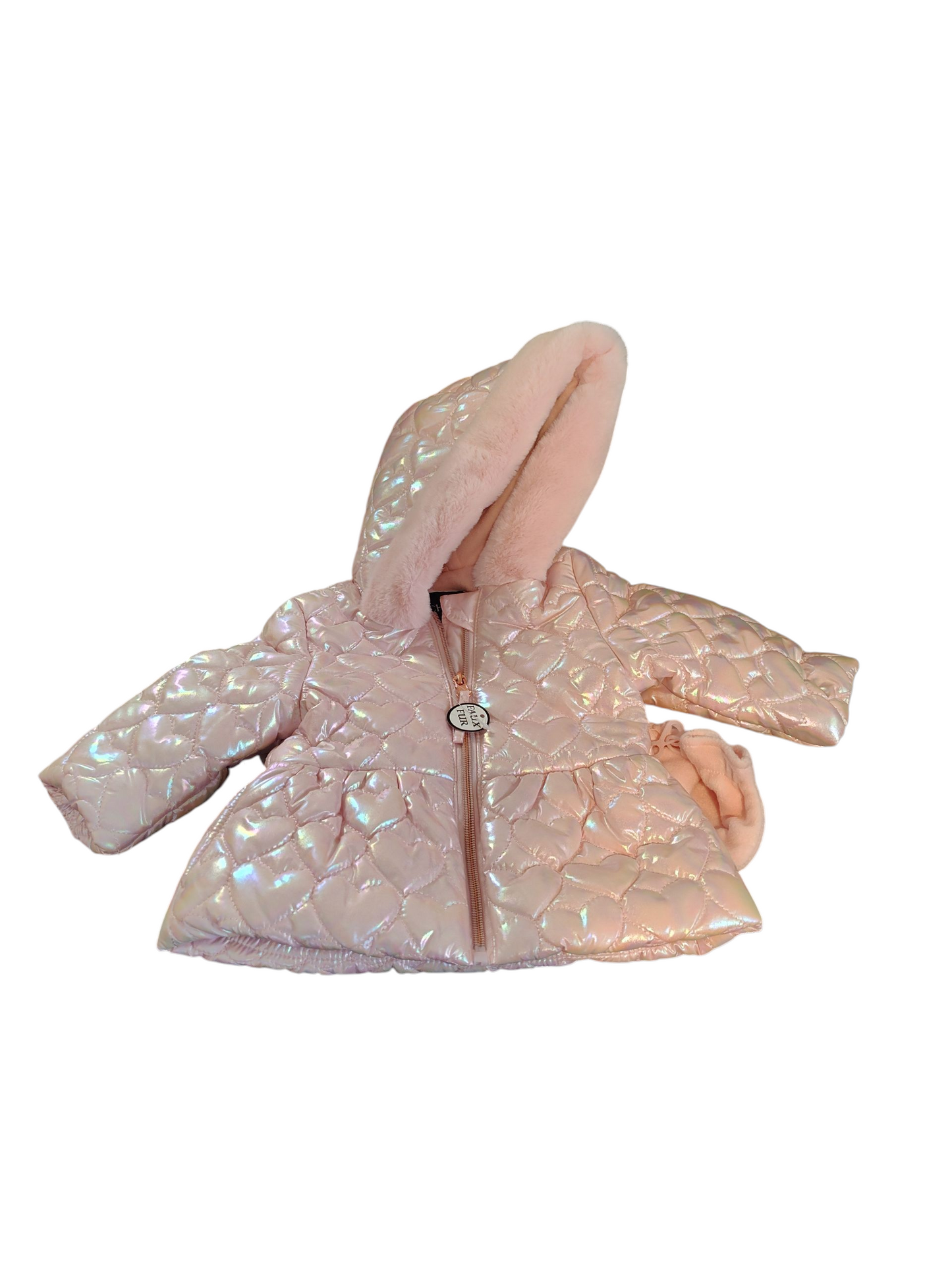 Rothschild Baby Girls Puffer Jacket Iridescent Pink Quilt Set w/ Mittens