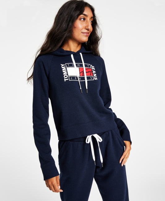 Sweat à capuche court à imprimé drapeau Tommy Jeans pour femme