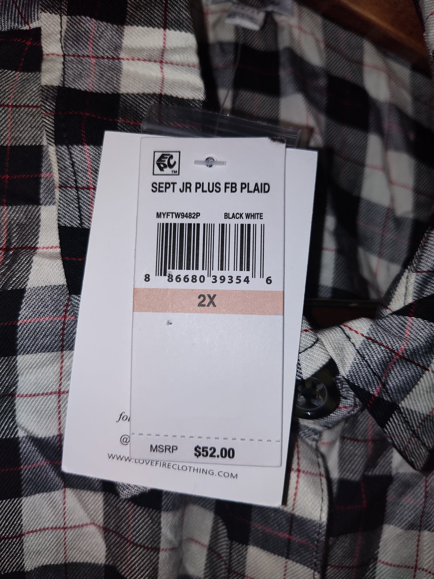 Love, Fire Plus Size Plaid Button-Down To BlackWhite Plaid 2X