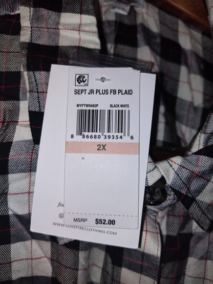 Love, Fire Plus Size Plaid Button-Down To BlackWhite Plaid 2X