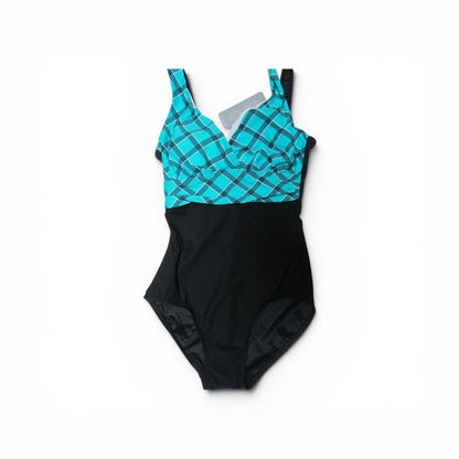 Tropical Honey Women's Geo Prism Slimming Tummy Control One Piece Swimsuit – V Neck Plaid