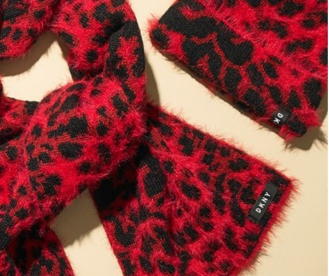 DKNY fuzzy winter beanie hat Animal Print DY1833