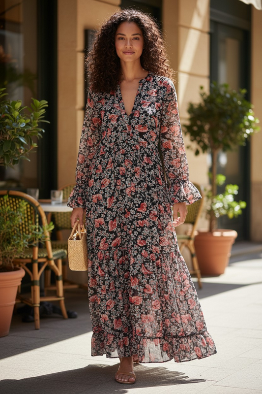 Mango Women,s Chiffon max Floral Dress. Caleta XS/2