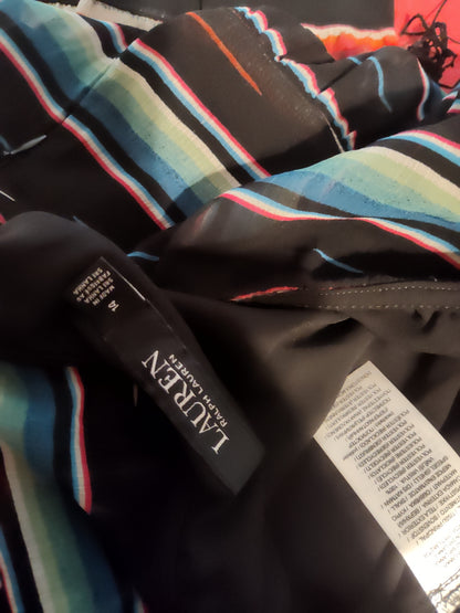 Lauren Ralph Lauren Women's Long Skirt Striped Crinkled Georgette - Black Multicolor