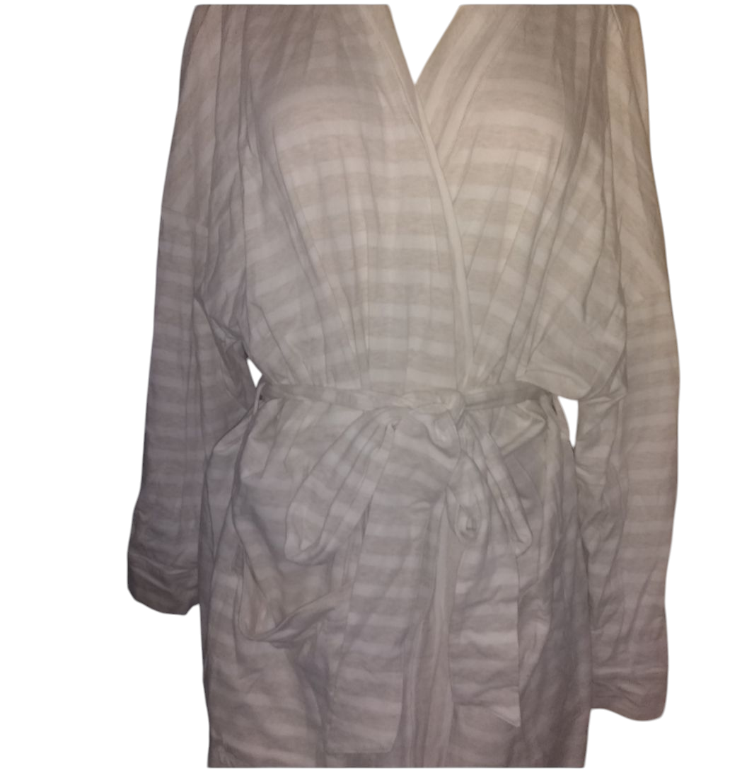 Charter Club Stripe-Print Knit Short Robe - Winter Ivory