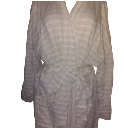 Charter Club Stripe-Print Knit Short Robe - Winter Ivory