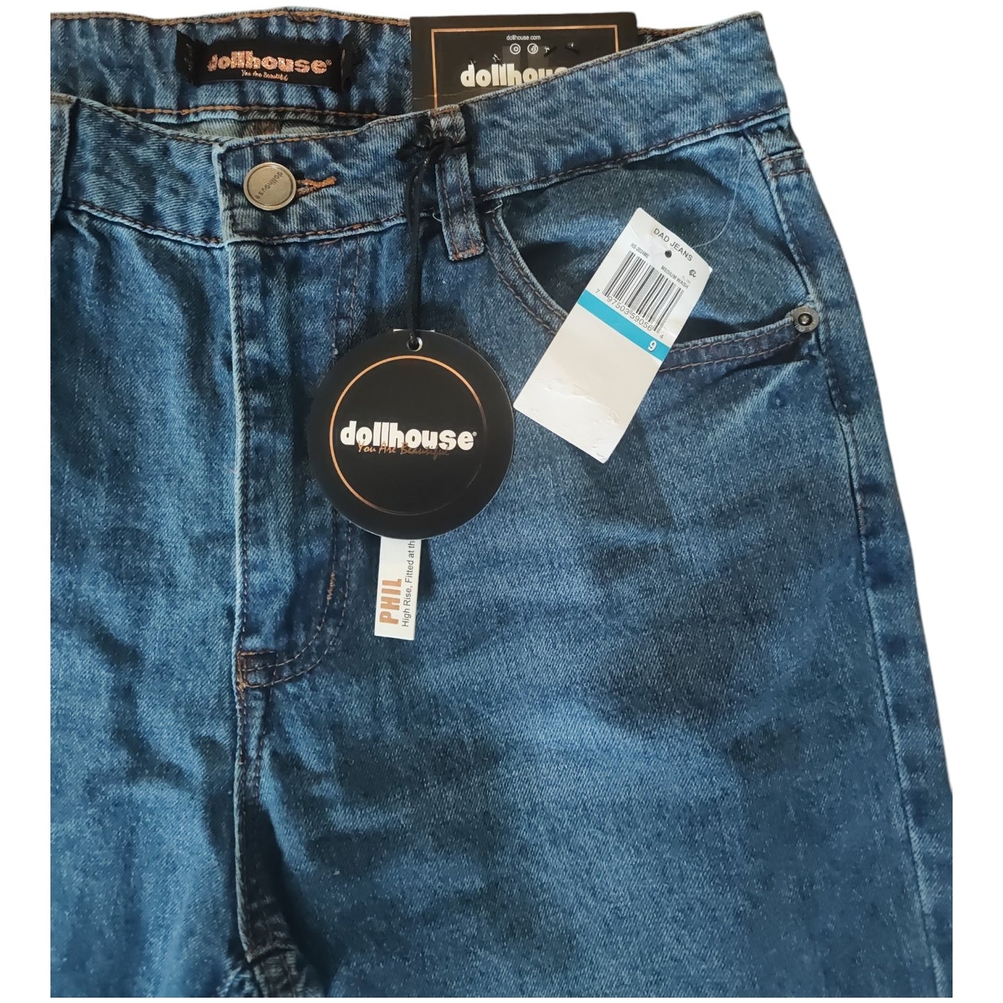 Dollhouse Womens Ripped Knee High Rise Dad Relaxed Fit Jeans Blue Juniors 9/10