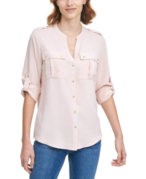 Chemise boutonnée texturée à languette roulée Calvin Klein