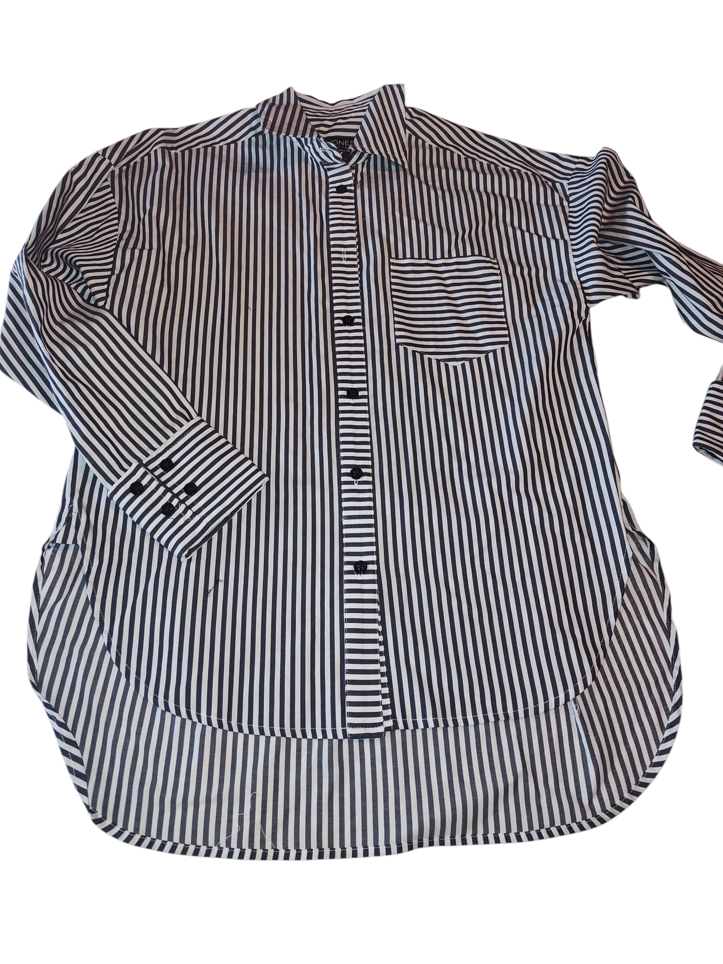 Jones New York Women's Cotton Oversized Striped  Button Down Shirt.  Navy white Collection