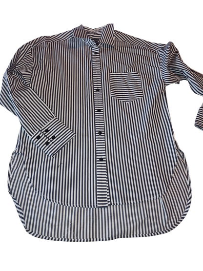 Jones New York Women's Cotton Oversized Striped  Button Down Shirt.  Navy white Collection