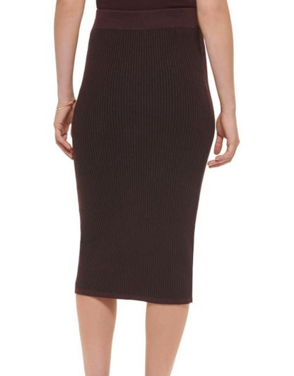 DKNY Jeans Womens Ribbed Pull-On Close Knit Pencil Burgundy/Black Small.