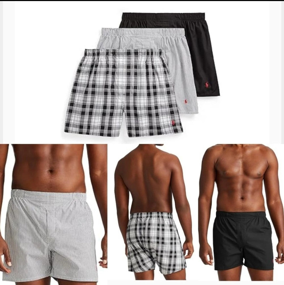 3pcs Mens Polo Ralph Lauren Classic Woven Boxers 100% Cotton small