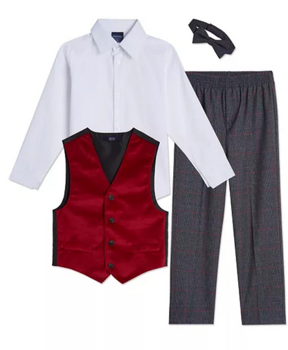 Nautica Little Boys Velvet 4 Piece Vest Rooster Red
