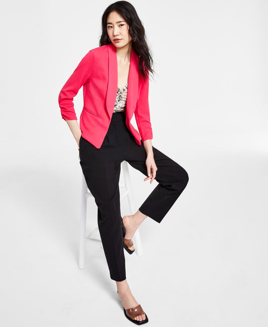 Bar III women's Petite Ruched -Sleeve Jacket Watermelon Pop  one button pink  PL