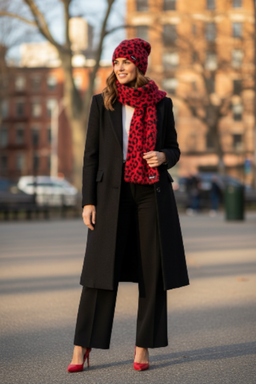 DKNY fuzzy winter beanie hat Animal Print DY1833