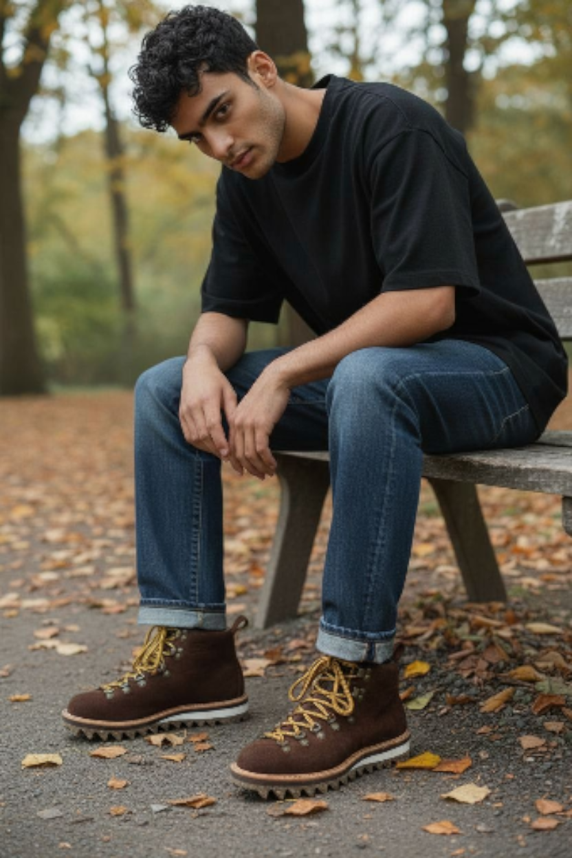 Chaussures de randonnée ondulées en daim marron