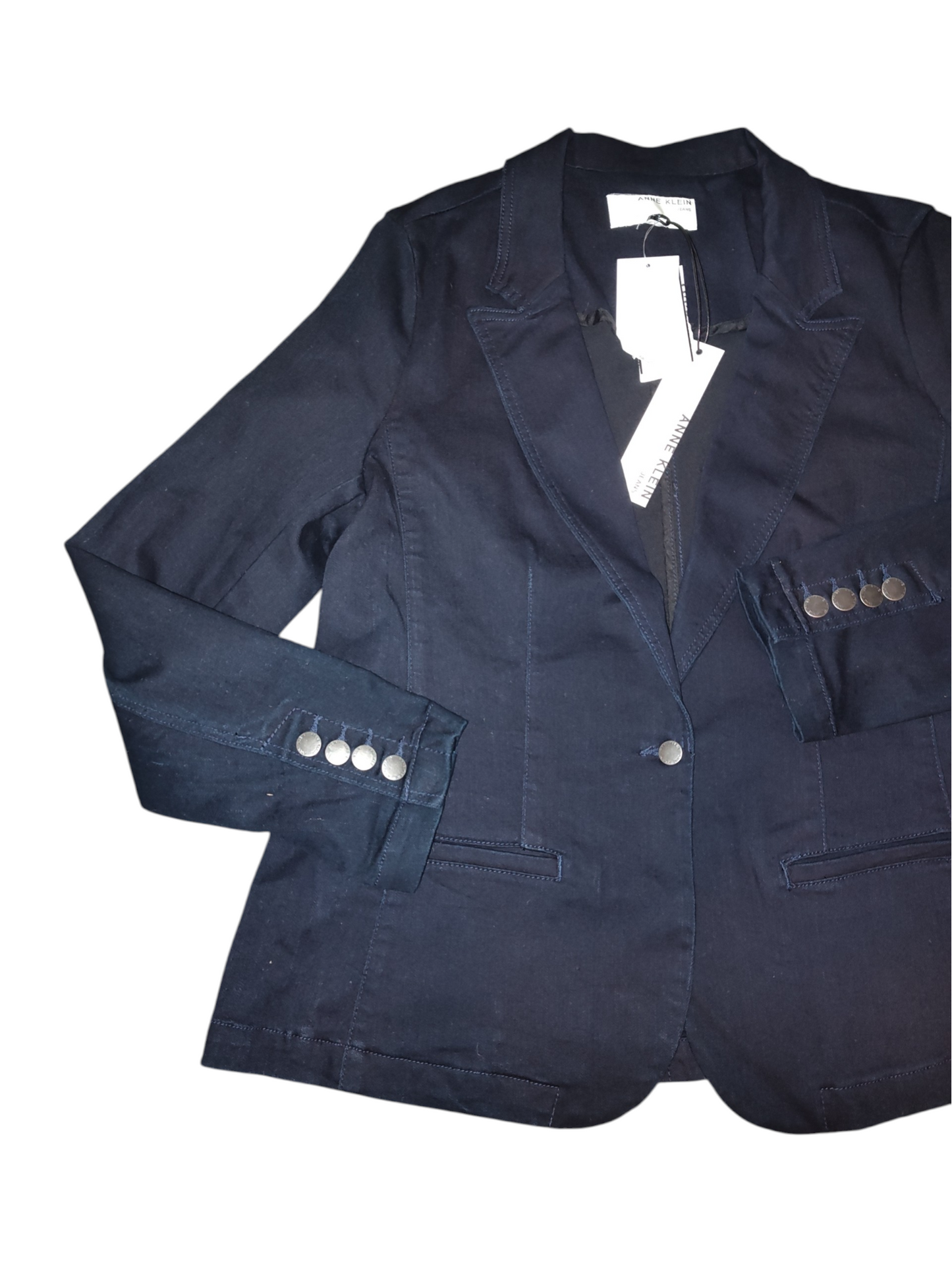Anne Klein Jeans Womens Single-Button Blazer- Denim Rinse