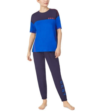 Dkny Colorblocked Sleep T-Shirt & Cropped Jogger Pants Set large