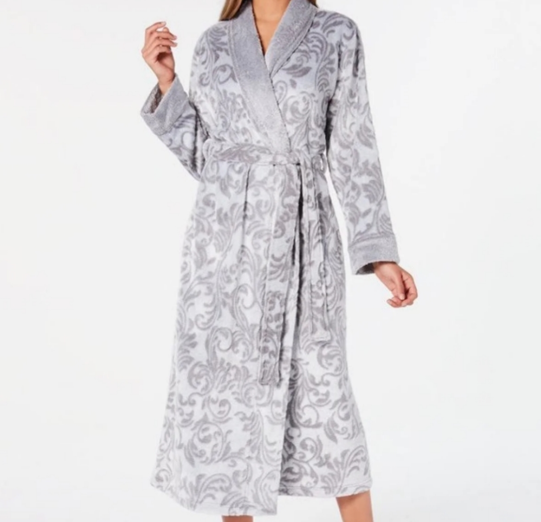 Charter Club Plus Size Long Plush Scroll-Print Rob