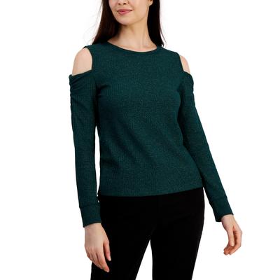 Tommy Hilfiger Womens Metallic Waffled Cold Shoulder Shirt blouse