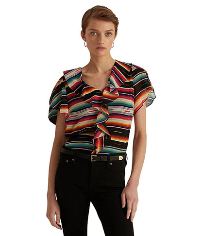 LAUREN Ralph Lauren  Women's Georgette Blouse Multicolor Striped