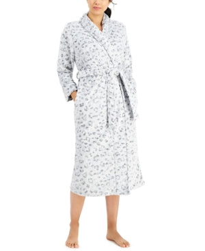 Charter Club Animal-Print Wrap Plush Robe, M/L Leopard Gray