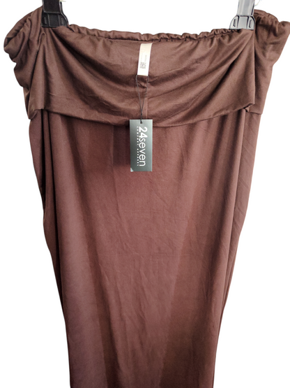 24seven Comfort Apparel  Women Brown 2X Large Long Maxi Skirt Fold over