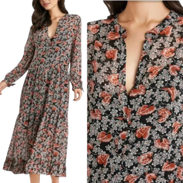 Mango Women,s Chiffon max Floral Dress. Caleta XS/2