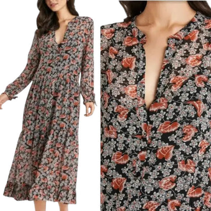 Mango Women,s Chiffon max Floral Dress. Caleta XS/2