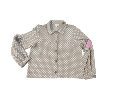 Riley Rae Long Sleeve Floral Ponte Knit Button Down Hazelnut Beige  Floral print Blouse Top.