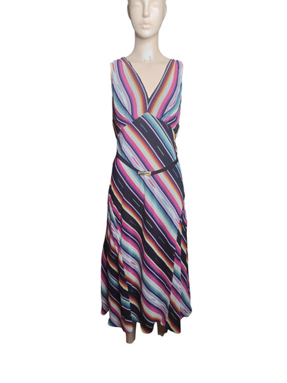 LAUREN Ralph Lauren Crinkle Georgette multicolored striped Dress. front