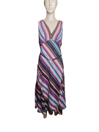 LAUREN Ralph Lauren Crinkle Georgette multicolored striped Dress.