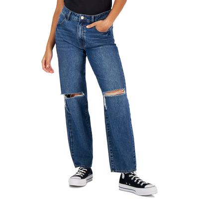 Dollhouse Womens Ripped Knee High Rise Dad Relaxed Fit Jeans Blue Juniors 9/10